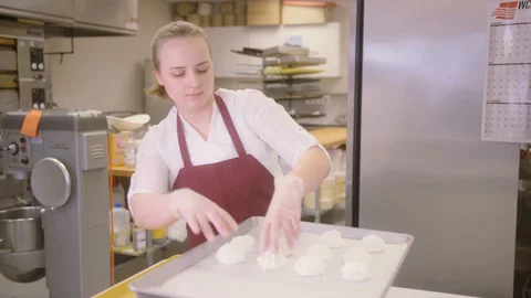 Young Lady Working at Bakery | Cinematic Slow Motion 60P Vídeo Stock 129387744