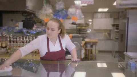 Young Lady Working at Bakery | With Transition | Cinematic 60P Vídeo Stock 129387938