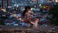 Young Latin Woman In Face Mask And Her Small Dog At Sunset In City Stock Footage
