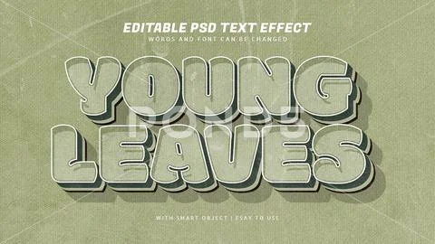 Young leaves 3d retro vintage style text effect PSD Template