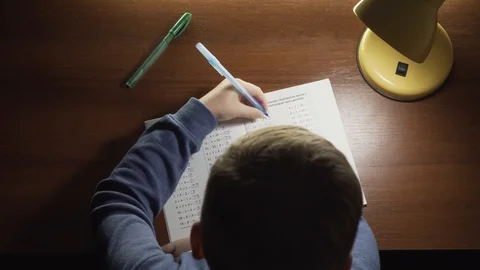 Young Lefthanded Schoolboy Doing Math School Boy Stock-Footage 117248861