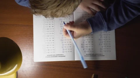 Young Lefthanded Schoolboy Learning Writing Math School Boy Education Vídeo Stock 117344496