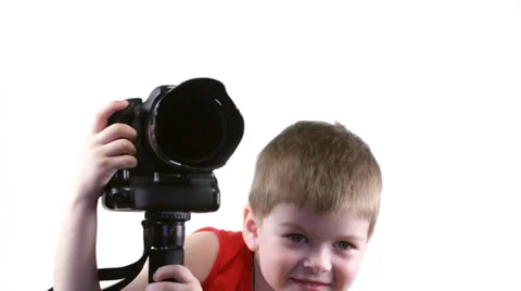 Young little boy with the camera Stockbeeldmateriaal 37620726