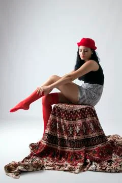 Young long-haired black-haired woman Stock Photos