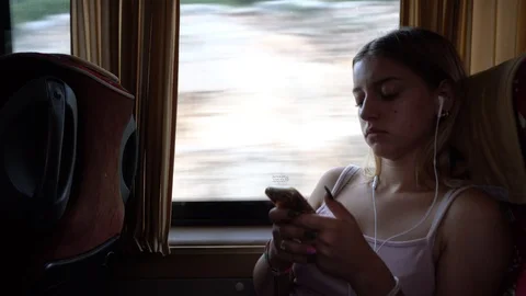 Young Looks Out Of A Train Window 動画素材 97087350