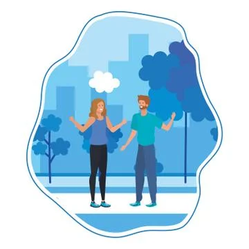 Young lovers couple in the landscape Stock Illustration