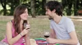 young lovers toasting with red wine at the camera HD Footage