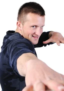 Young macho man in different poses, series of photos Stock Photos
