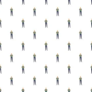 Young male backpacker characters creating seamless pattern background イラスト素材