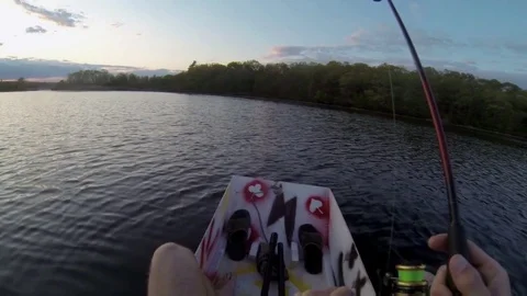 Young Male Bass Fishing Head Cam POV, Catch Largemouth Bass on Lake Stock Footage