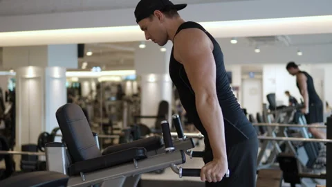 Young Male Doing Dips For Tricep Chest Muscule Training In Gym - profile Video stock 245433084