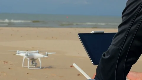 Young male engineer sustomize system and control before starting drone. Video stock 83924448