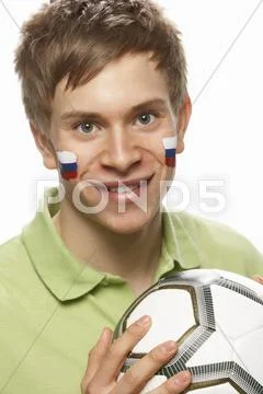 Young Male Football Fan With Slovakian Flag Painted On Face Stock Photos