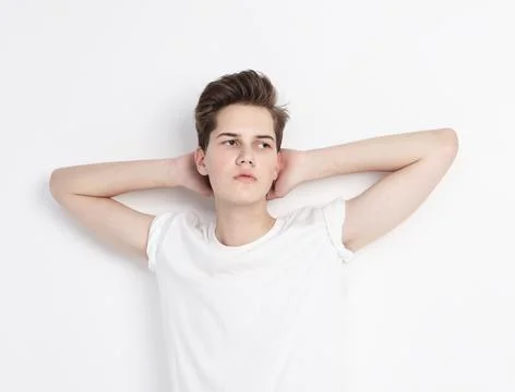 Young Male Model wearing white t-shirt Stock Photos