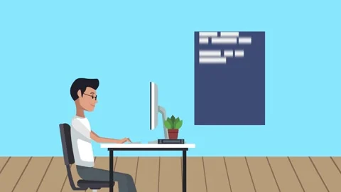 Young male programmer coding on computer in a modern home office animation. Stock Footage 339256751