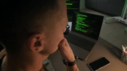 Young Male Programmer Ending Workday in Night Office Stock-Footage 292632883