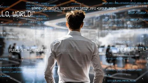 Young Male Programmer Engaged in AI Engineering LISP 스톡 사진