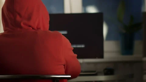 Young male programmer working at home on a computer, back view Stock Footage 149048530