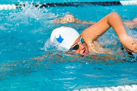 Young male swimmer competing in gala. Stock Photos