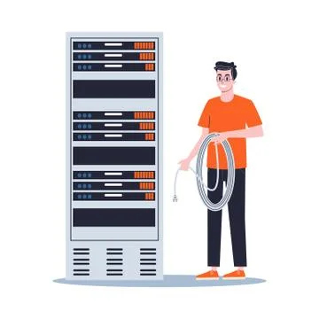 Young male sysadmin. Man doing technical work Stock Illustration