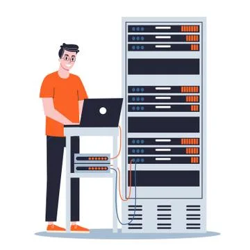 Young male sysadmin. Man doing technical work Stock Illustration