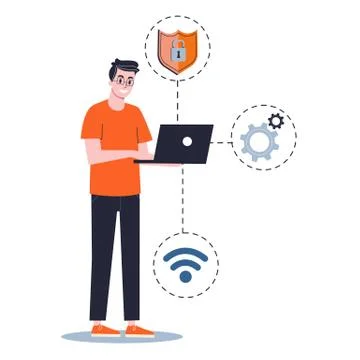 Young male sysadmin. Man doing technical work Stock Illustration