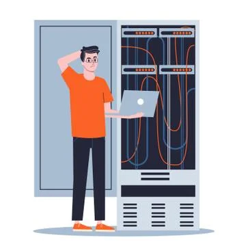 Young male sysadmin. Man doing technical work Illustrazione stock