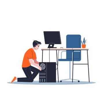 Young male sysadmin. Man doing technical work Stock Illustration