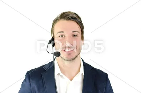 Young male telemarketing, helpdesk, customer service operator Stock Photos