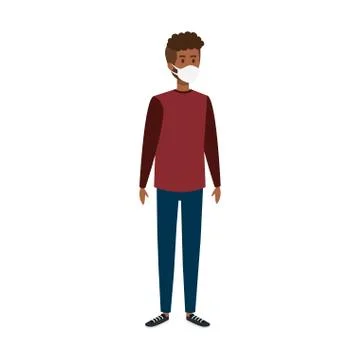 Young man afro using face mask isolated icon Ilustración de archivo