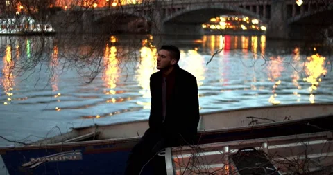  Young man is Alone looking at the sunrise in Prague Stock Footage 139499059