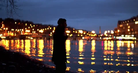  Young man is Alone looking at the sunrise in Prague Stock Footage 139499077