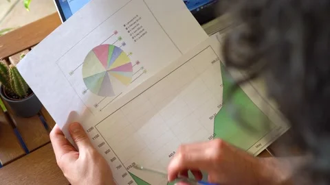 Young man analyzing charts on desk with a computer while investing in stock m Stock Footage 162560959