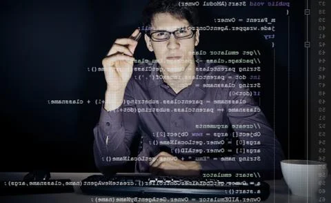 Young Man Analyzing His Java Code Stock Photos