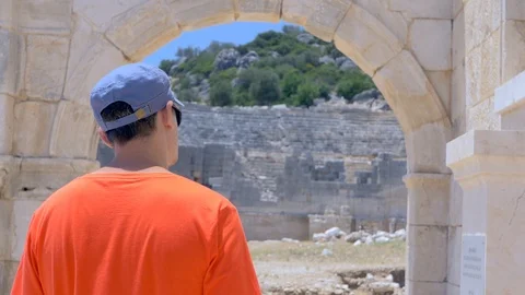 Young man in ancient Agora Stock Footage 93679906