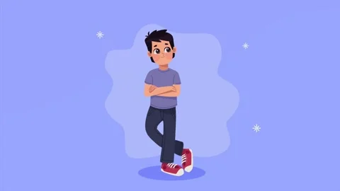 Young man animated character with crossed arms standing footage, dynamic mo.. Vídeos de archivo 334090882