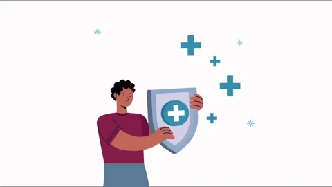 Young man animated character with shield and medical cross, health animatio.. 動画素材 339045288