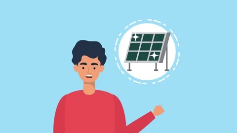 Young man animated with a solar panel eco friendly energy renewable and sus.. 스톡 동영상 334092387