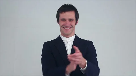 Young man applauding. Video stock 68997479