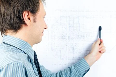 Young man architect presenting a project Stock-Fotos