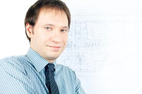 Young man architect presenting a project Foto stock