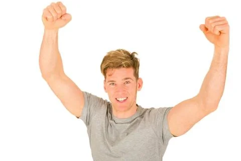 Young man with arms up Stock Photos
