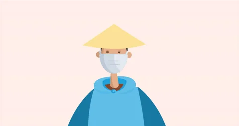 Young Man With Asian Hat Wearing Protective Mask. Covid-19 Global Pandemic. Stock Footage 172007131