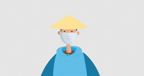 Young Man With Asian Hat Wearing Protective Mask. Covid-19 Global Pandemic. Stock Footage 172042926