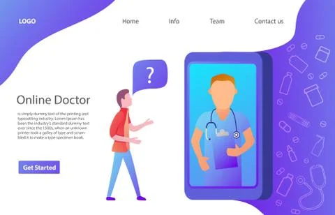The young man ask a route in the smartphone.Web page.Website template. Flat v Stock Illustration