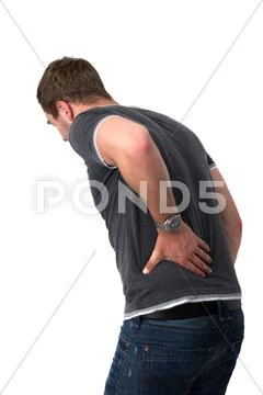 Young man with back pain Stock Photos