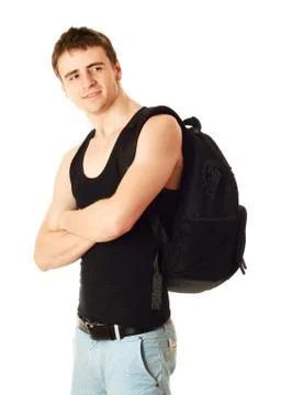 Young man with backpack. Stock Photos