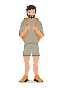 Young man with backpack standing outdoors in sportswear Stock Illustration