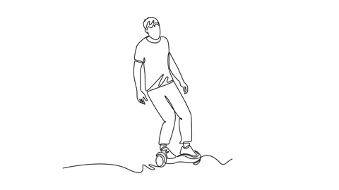 Young man balancing on a two-wheeled hoverboard, leaning forward for speed Video stock 323857372
