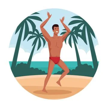 Young man at beach cartoon Stock Illustration